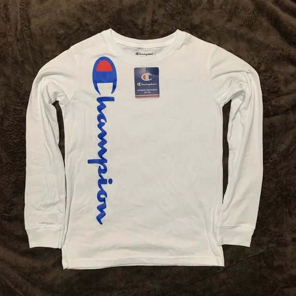 Champion White Long Sleeve Tee (Kids) - Picture 3 of 5